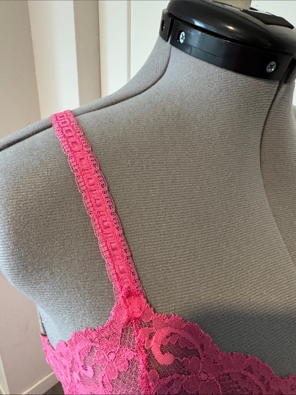 Vintage Union Made 80s Drop Waist Fuchsia Lace-Trim Nightgown - Picture 6 of 13